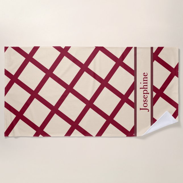 Personalisiertes Burgunder-Creme-Gitter Elegant Ch Strandtuch (Vorderseite)