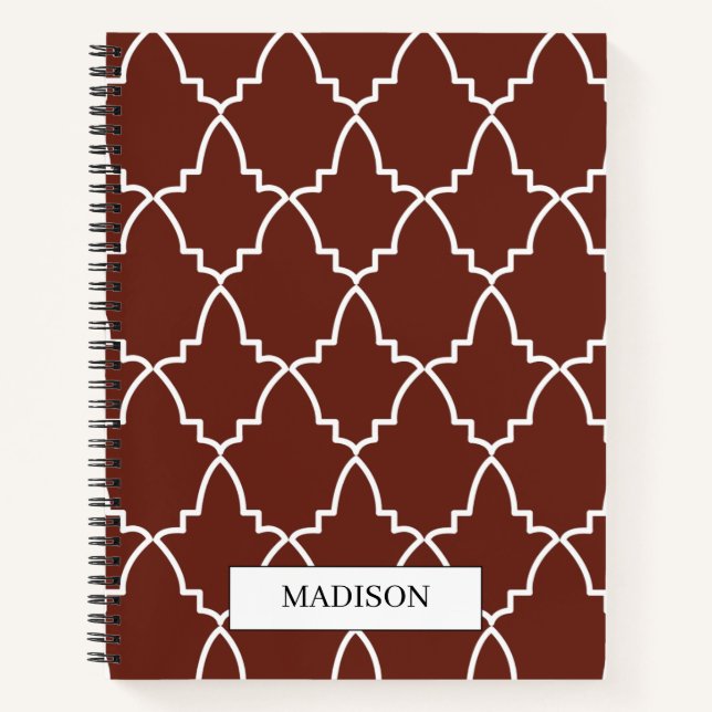 Personalisiertes burgundisches marokkanisches Gitt Notizbuch (Vorderseite)