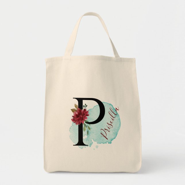 Personalisiertes Burgundy Floral P Brautparty Gesc Tragetasche (Vorne)