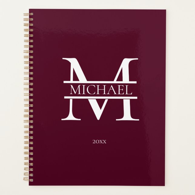 Personalisiertes Burgundy Monogramm Initial Minima Planer (Vorderseite)