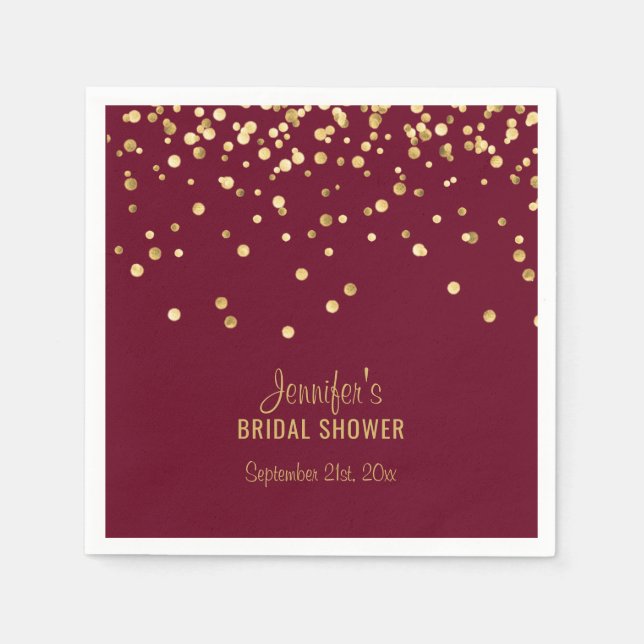 Personalisiertes BURGUNDY Red Gold Brautparty Serviette (Vorderseite)