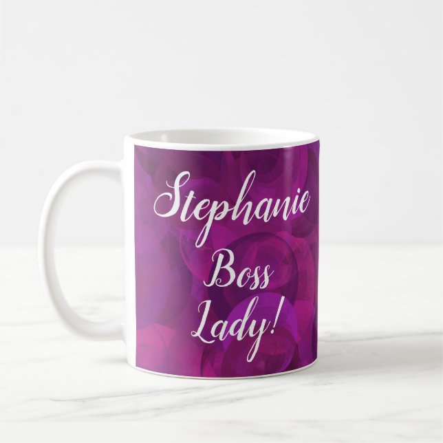 Personalisiertes Büro für Violett-Rose Boss Lady Kaffeetasse (Links)