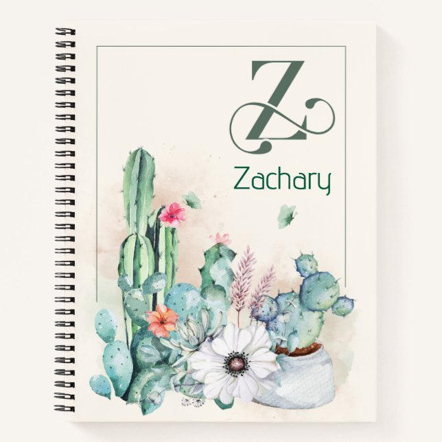 Personalisiertes Cactus Monogram Notebook Notizbuch (Vorderseite)