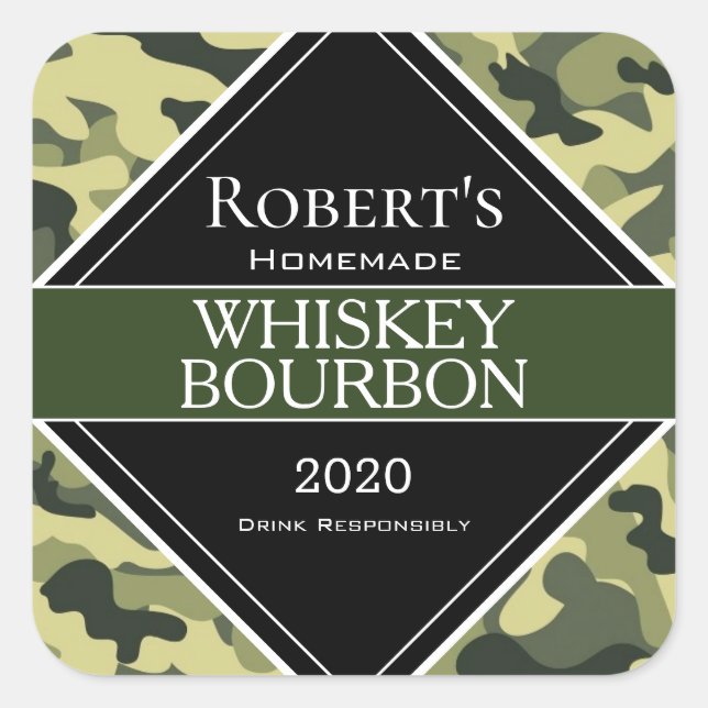 Personalisiertes Camouflage Moonshine/Whiskey-Etik Quadratischer Aufkleber (Vorderseite)