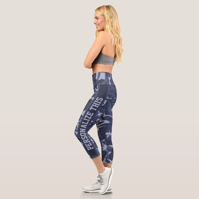 Personalisiertes Camouflaged Urban Blue Muster Capri Leggings (Links)