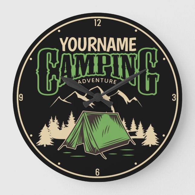 Personalisiertes Camping Familiencampingabenteuer Große Wanduhr (Vorderseite)