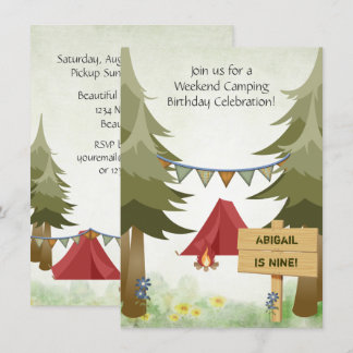 Personalisiertes Camping Red Tents Woodland Geburt Einladung