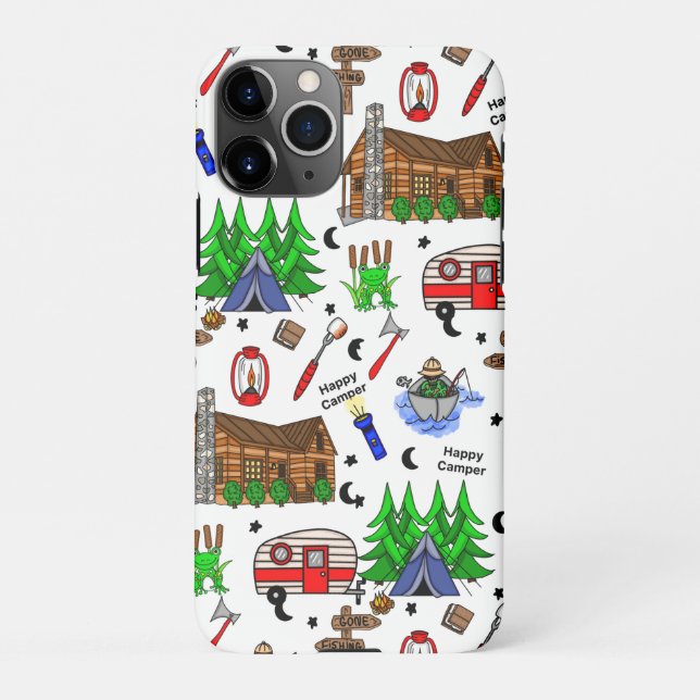 Personalisiertes Camping Themed Happy Camper iPhone Hülle (Rückseite)