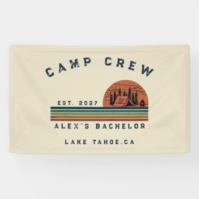 Personalisiertes Camping-Wochenende Junggesellenab Banner (Horizontal)