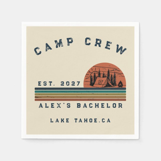 Personalisiertes Camping-Wochenende-Junggesellenab Serviette (Vorderseite)