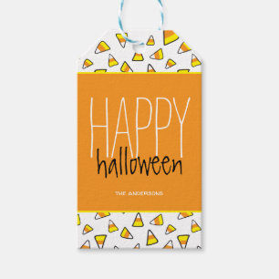 Personalisiertes Candy Corn Muster Happy Halloween Geschenkanhänger