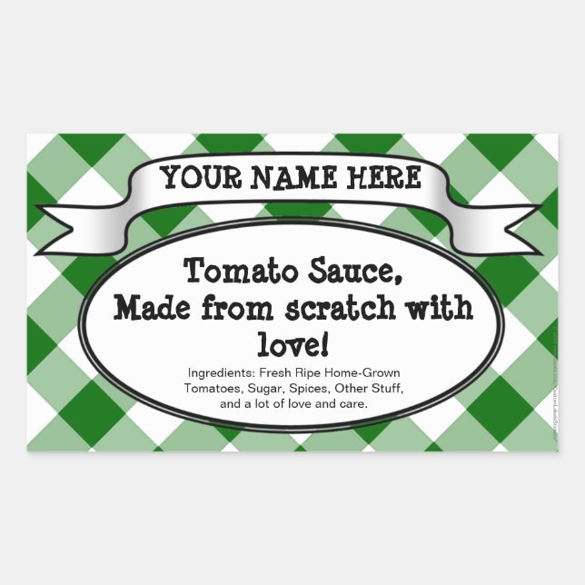 Personalisiertes Canning Jar Label, grüner Gingham Rechteckiger Aufkleber (Vorderseite)