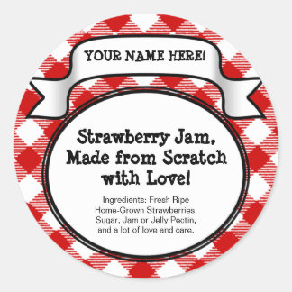 Personalisiertes Canning Jar/Lid Label, Red Gingha Runder Aufkleber