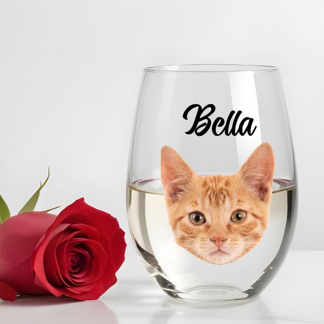Personalisiertes Cat Foto Custom Cat Mama Vater Ge Weinglas Ohne Stiel (Von Creator hochgeladen)