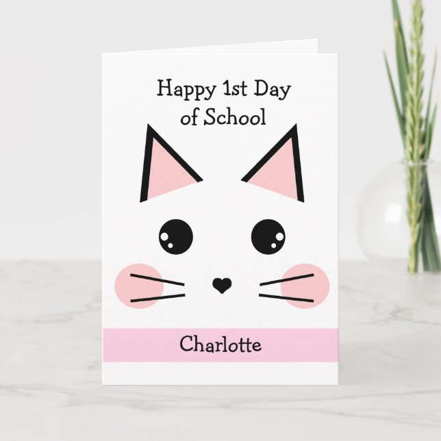 Personalisiertes Cat Happy 1. Schultag Karte (Vorderseite)