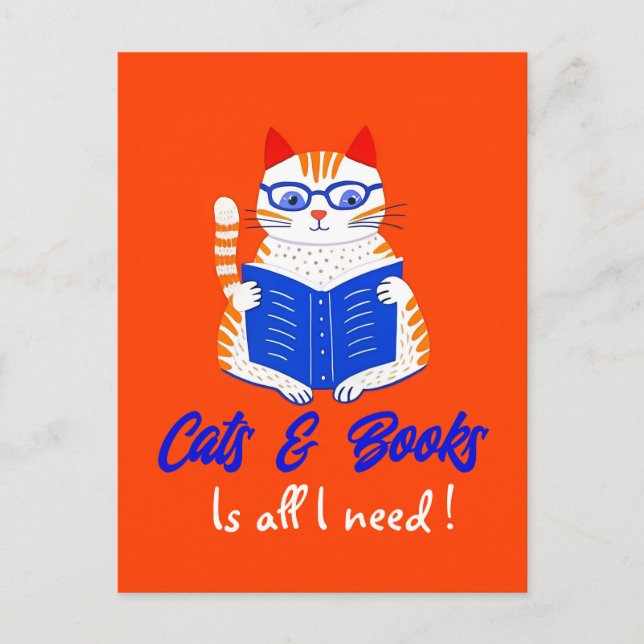 Personalisiertes Cat Reading Calligraphy Design Postkarte (Vorderseite)