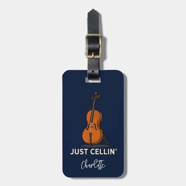 Personalisiertes Cello-Script-Monogramm Musiker Gepäckanhänger (Vorderseite vertikal)