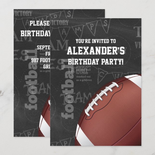 Personalisiertes Chalkboard American Football Einladung (Vorne/Hinten)