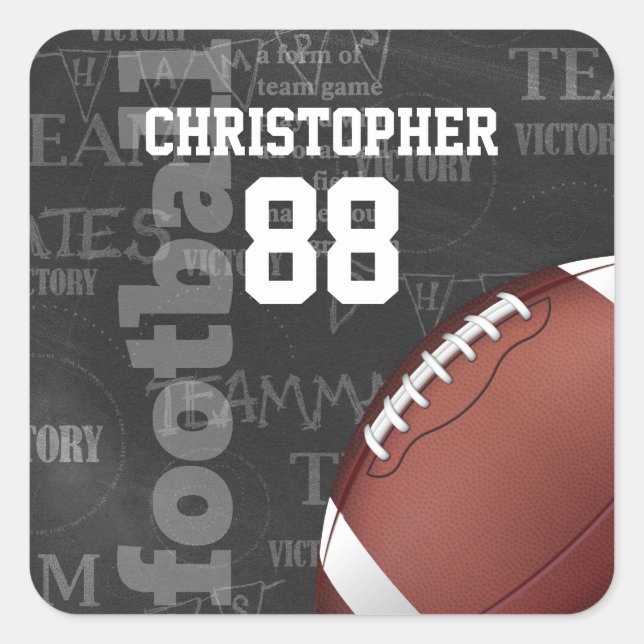 Personalisiertes Chalkboard American Football Quadratischer Aufkleber (Vorderseite)