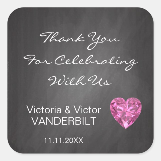 Personalisiertes Chalkboard Danke Diamond Wedding Quadratischer Aufkleber (Vorderseite)