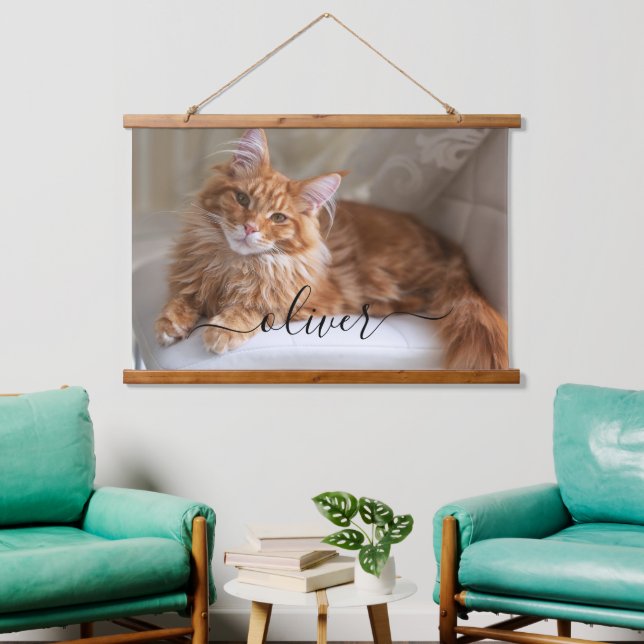 Personalisiertes Chat-Foto Wandteppich Mit Holzrahmen (Wohnzimmer)