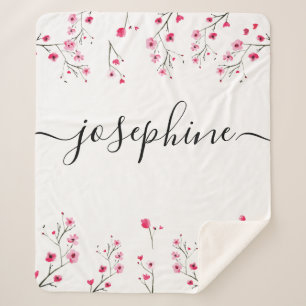 Personalisiertes Cherry Blossom Aquarell Blumenbab Sherpadecke