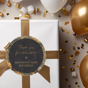 Personalisiertes Chic Glitter Schwarz und Gold Dan Runder Aufkleber