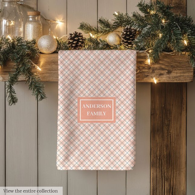 Personalisiertes chic korallen-graues Küchentuch (Chic Coral Grey Towel Personalized Kitchen Accent)