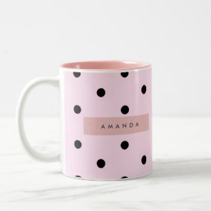Personalisiertes Chic Rosa und Schwarz mit Punkten Zweifarbige Tasse