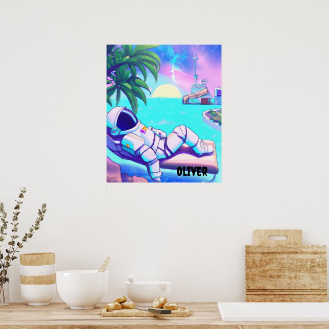 PERSONALISIERTES CHILL ASTRONAUT BEACH POSTER  (Küche)