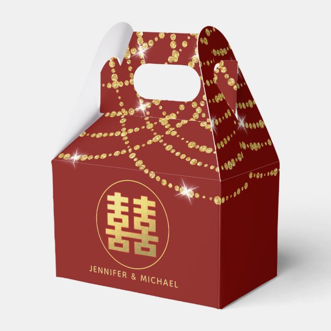 Personalisiertes chinesisches Hochzeitsgabel Geschenkschachtel (Vorderseite)