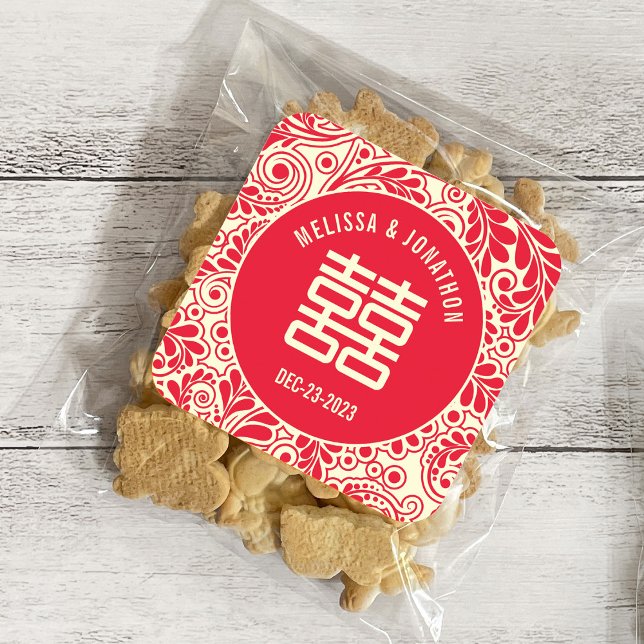 Personalisiertes chinesisches Hochzeitsszenario Quadratischer Aufkleber (Von Creator hochgeladen)