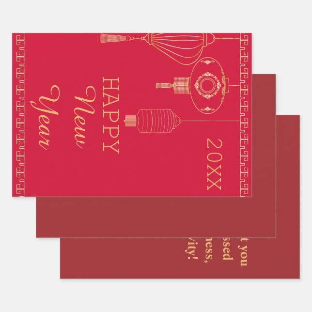 Personalisiertes chinesisches Neujahrslansterrot u Geschenkpapier Set (Set)