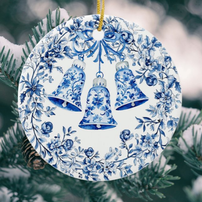 Personalisiertes Chinoiserie Blaues Weiße Kröten Keramik Ornament (Personalize on the back!)