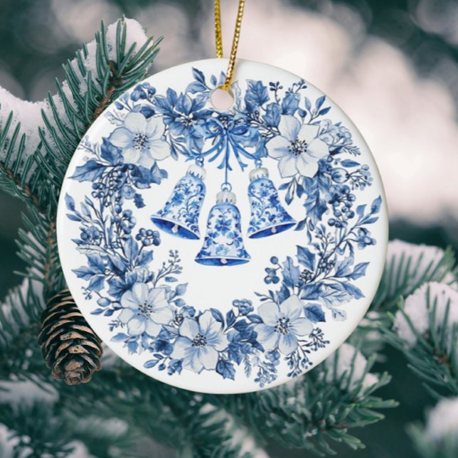 Personalisiertes Chinoiserie Blaues Weiße Kröten Keramik Ornament (Personalize the back!)