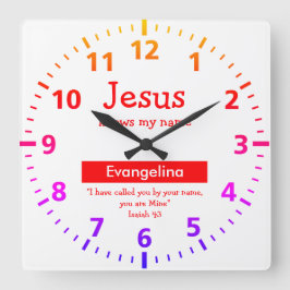 Personalisiertes Christliches Angebot Farbige Kind Quadratische Wanduhr