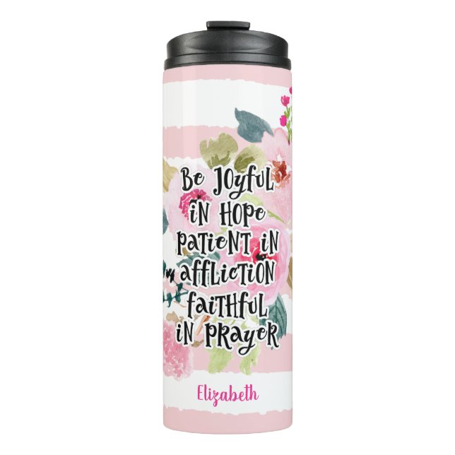 Personalisiertes Christliches Bibelverse Rosa Wass Thermosbecher (Vorderseite)
