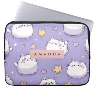 Personalisiertes Chubby Cat & Pastel Star-Muster Laptopschutzhülle