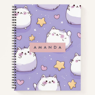 Personalisiertes Chubby Cat & Pastel Star-Muster Notizbuch