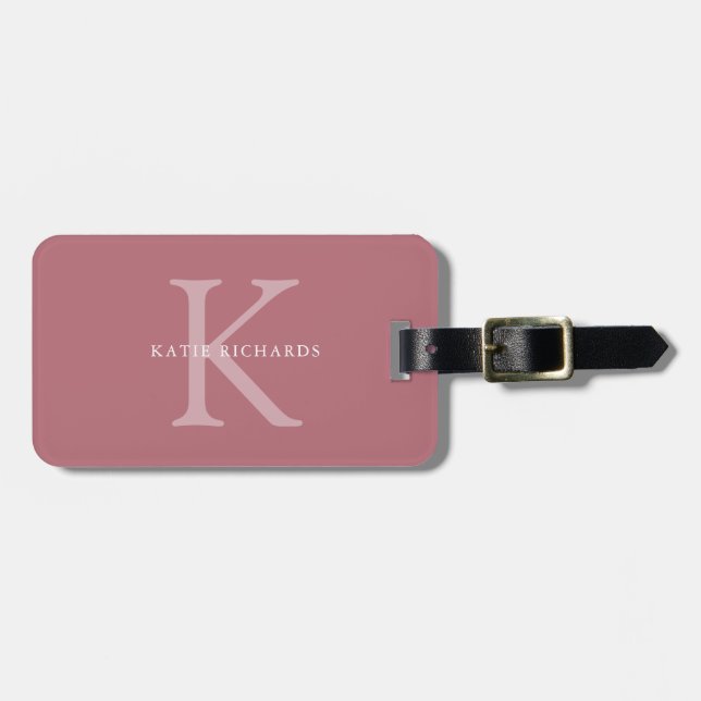 Personalisiertes Classic Dusty Pink Monogramm Gepäckanhänger (Vorderseite horizontal)
