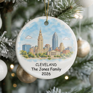 Personalisiertes Cleveland, Aquarell-Reiseandenken Keramik Ornament