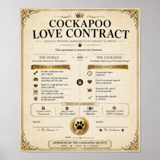 Personalisiertes Cockapoo Liebesvertrag Geschenk Poster