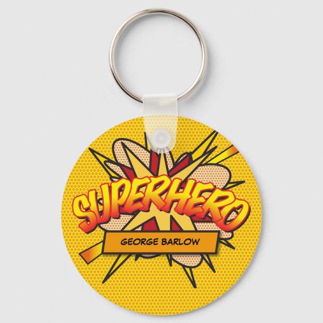 Personalisiertes Comic Book Pop Art SUPERHERO Schlüsselanhänger (Vorderseite)