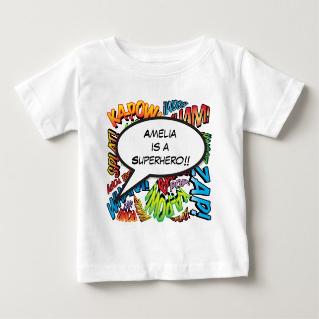 Personalisiertes Comic Buch Pop Art Speech Blase Baby T-shirt (Vorderseite)