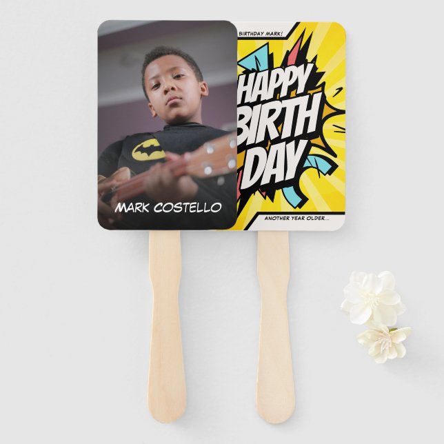 Personalisiertes Comic Happy Birthday Fan Faces Fächer (Vorne und Hinten)