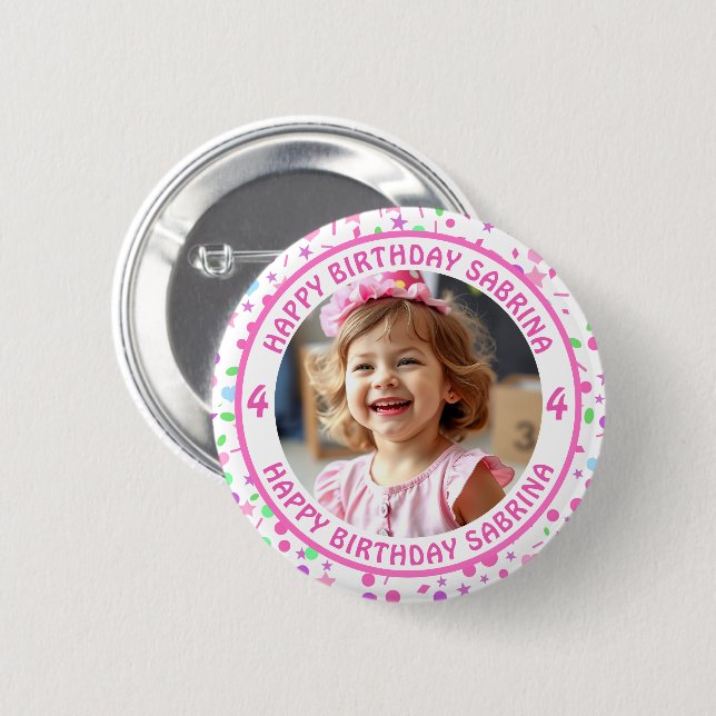 Personalisiertes Confetti Foto, Name und Alter Geb Button (Vorne & Hinten)