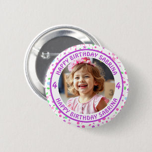 Personalisiertes Confetti Foto, Name und Alter Geb Button