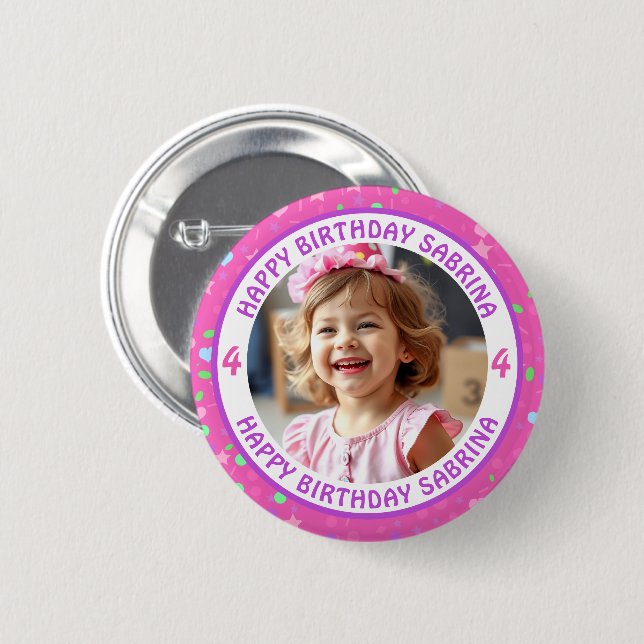 Personalisiertes Confetti Foto, Name und Alter Geb Button (Vorne & Hinten)