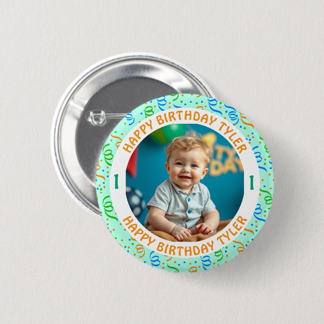 Personalisiertes Confetti Foto, Name und Alter Geb Button (Vorne & Hinten)