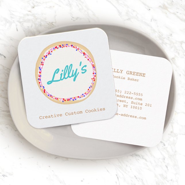 Personalisiertes Cookie-Logo für die Bäckerei Quadratische Visitenkarte (Von Creator hochgeladen)